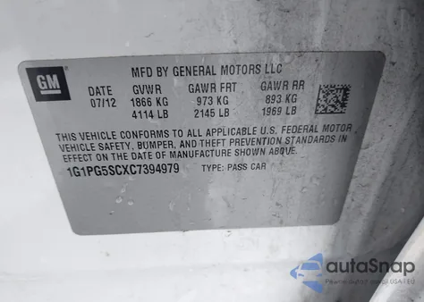 2012 Chevrolet Cruze 2Lt z USA, uszkodzony, nr VIN 1G1PG5SCXC7394979